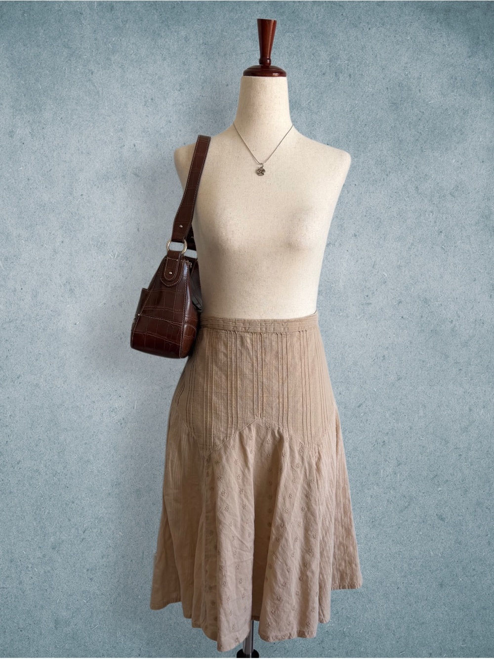 tan patchwork embroidered midi skirt - size other